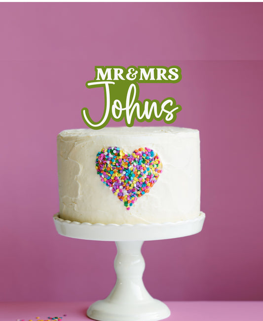 Cake Topper - Mr & Mrs Surname  - 2 Colours