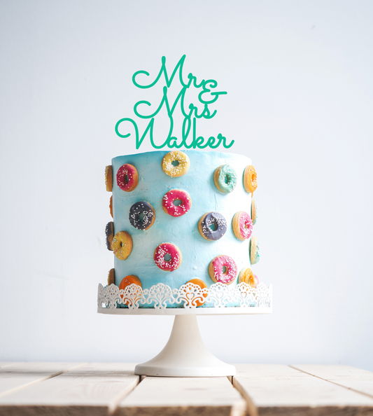 Cake Topper - Mr & Mrs Surname 3 Swirly